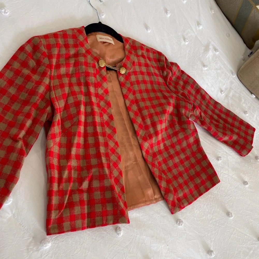 Vintage Red and Camel Plaid Bolero Jacket - Picture 3 of 7